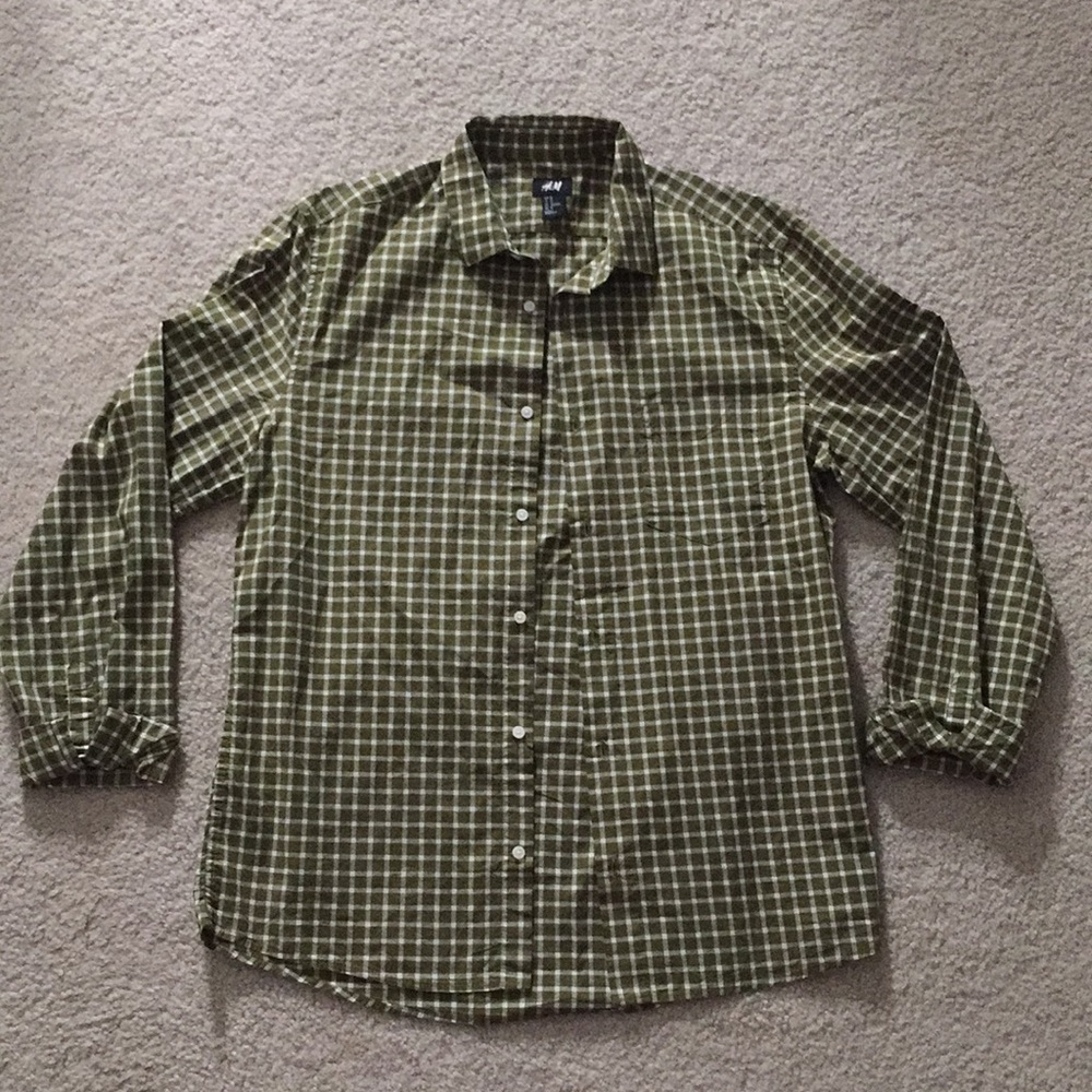 H&M Olive Green Plaid Button Down